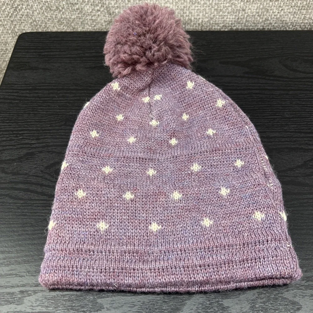 Vintage Wigwam Purple Dot  100% Wool Knit Pom Pom Snow Beanie Cap Hat Winter Ski